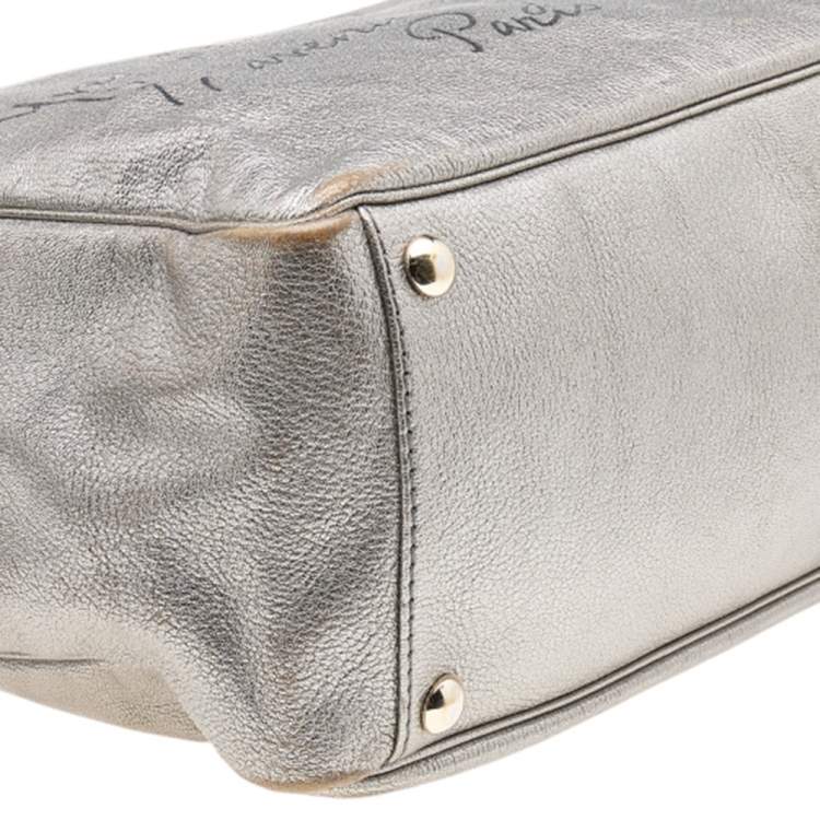 Pre Owned Yves Saint Laurent Metallic Silver Leather Large Y Mail Tote