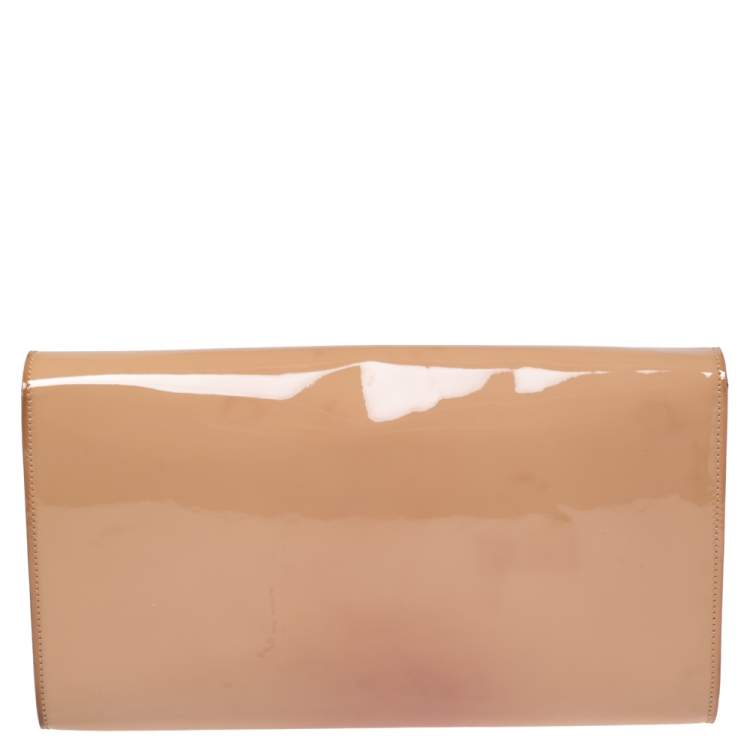 Pre Owned Yves Saint Laurent Beige Patent Leather Belle De Jour Flap Clutch