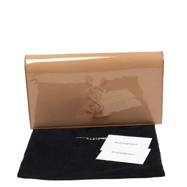Pre Owned Yves Saint Laurent Beige Patent Leather Belle De Jour Flap Clutch
