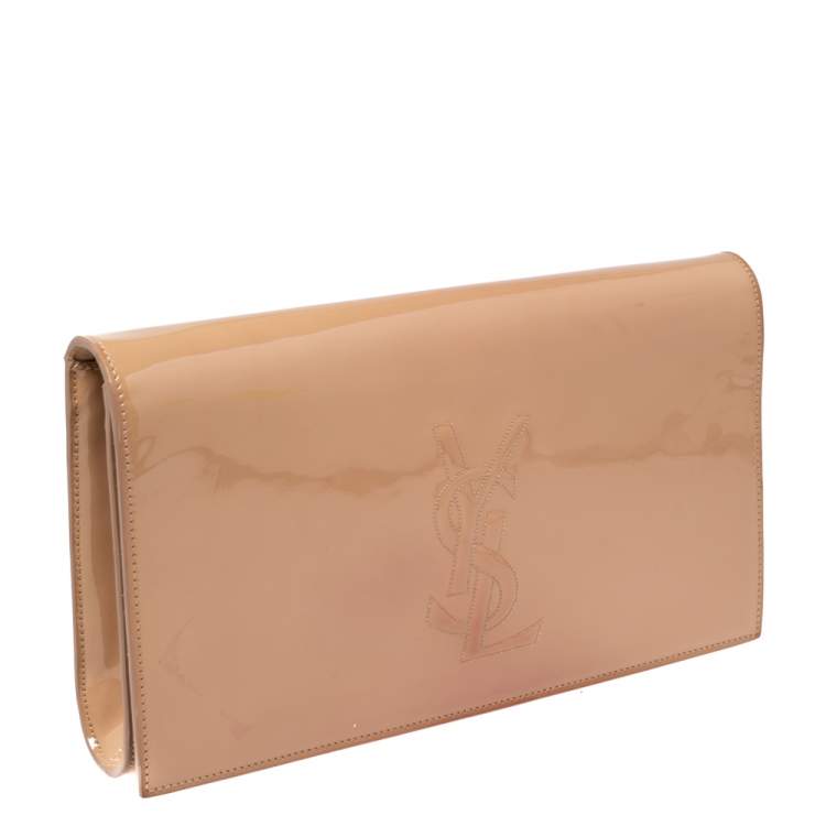 Pre Owned Yves Saint Laurent Beige Patent Leather Belle De Jour Flap Clutch