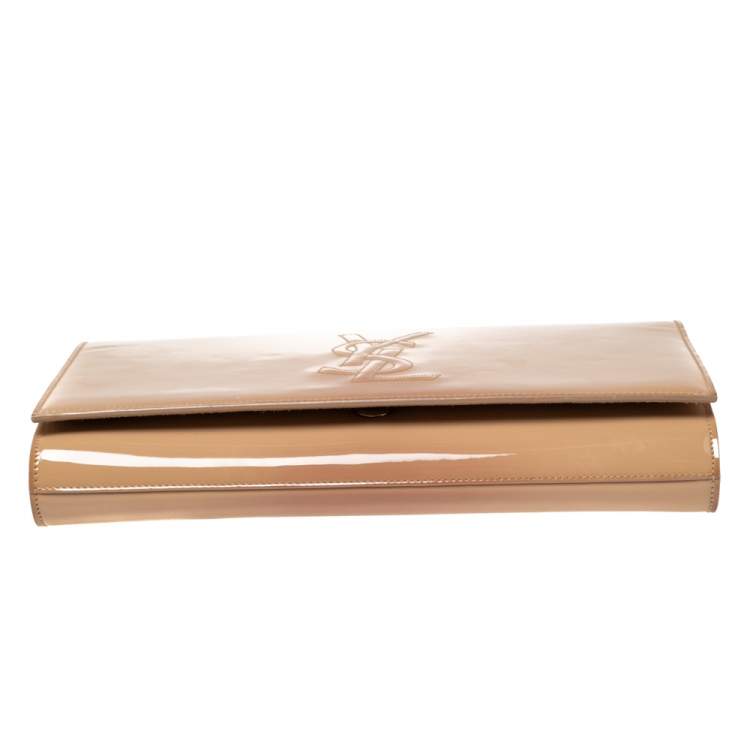 Pre Owned Yves Saint Laurent Beige Patent Leather Belle De Jour Flap Clutch