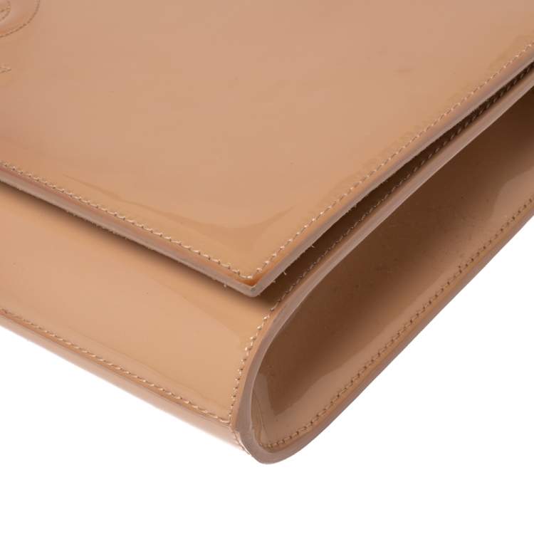 Pre Owned Yves Saint Laurent Beige Patent Leather Belle De Jour Flap Clutch