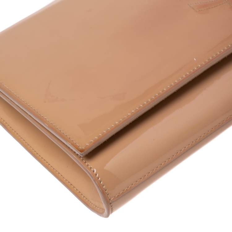 Pre Owned Yves Saint Laurent Beige Patent Leather Belle De Jour Flap Clutch