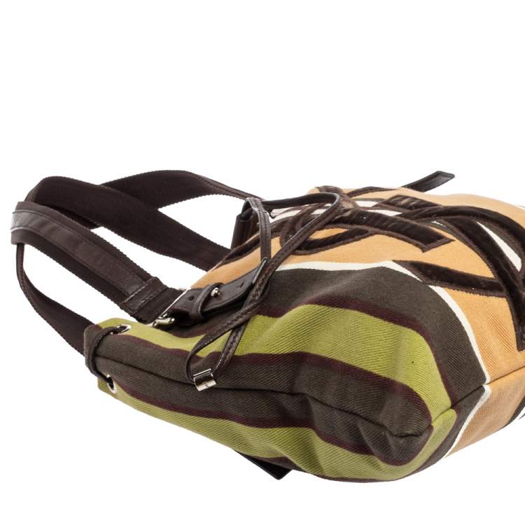 Pre Owned Yves Saint Laurent Multicolor Canvas & Velvet Drawstring Kahala Tote