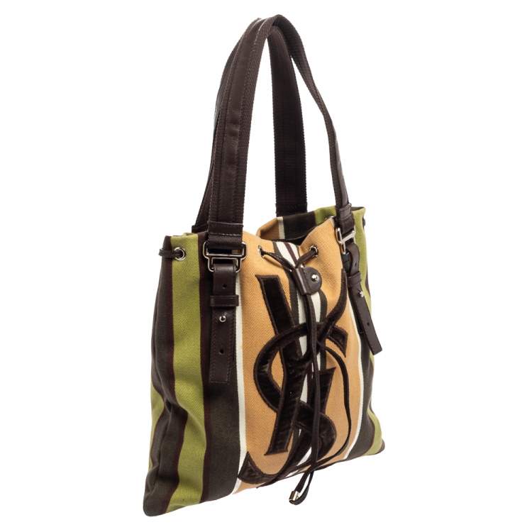 Pre Owned Yves Saint Laurent Multicolor Canvas & Velvet Drawstring Kahala Tote