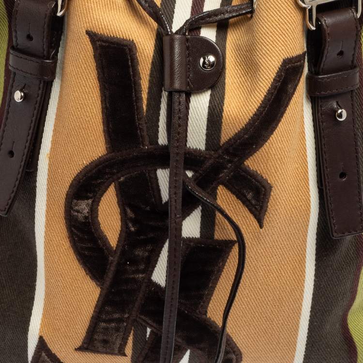 Pre Owned Yves Saint Laurent Multicolor Canvas & Velvet Drawstring Kahala Tote