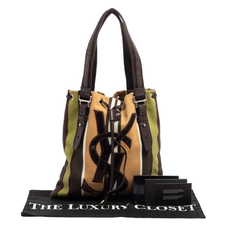 Pre Owned Yves Saint Laurent Multicolor Canvas & Velvet Drawstring Kahala Tote