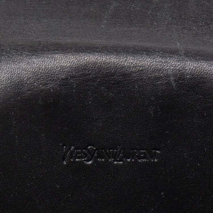 Pre Owned Yves Saint Laurent Black Patent Leather Flap Compact Wallet