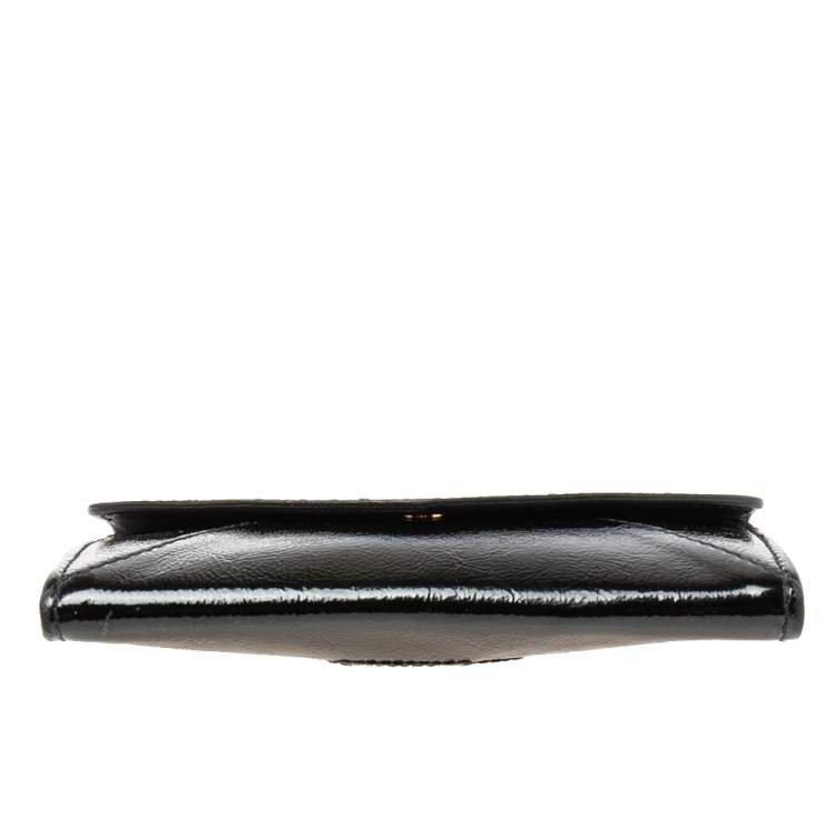 Pre Owned Yves Saint Laurent Black Patent Leather Flap Compact Wallet