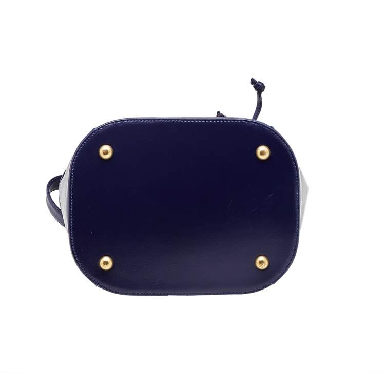 Pre Owned Yves Saint Laurent Blue Leather Vintage Drawstring Bucket Bag