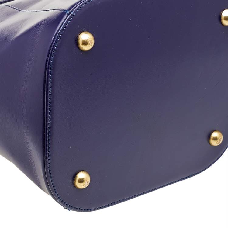 Pre Owned Yves Saint Laurent Blue Leather Vintage Drawstring Bucket Bag