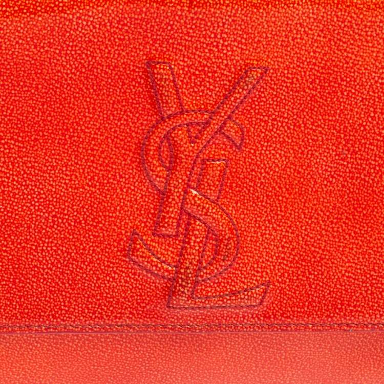 Pre Owned Yves Saint Laurent Orange Textured Patent Leather Belle De Jour Flap Clutch