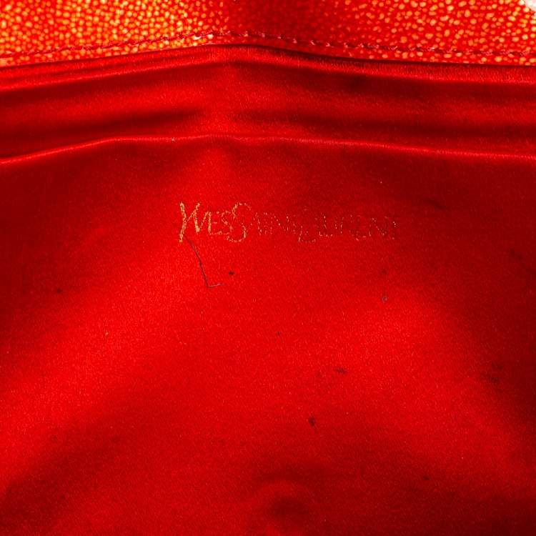 Pre Owned Yves Saint Laurent Orange Textured Patent Leather Belle De Jour Flap Clutch