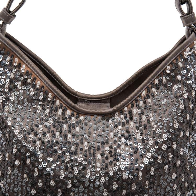 مملوكة مسبقًا Yves Saint Laurent Grey Sequins And Satin Mombasa Horn Hobo