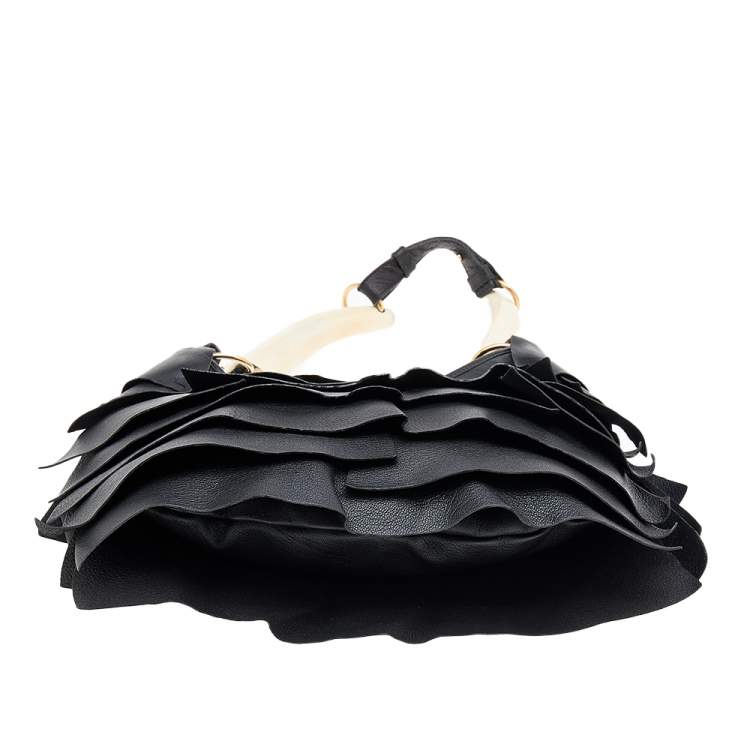 Pre Owned Yves Saint Laurent Black Leather St. Tropez Horn Hobo