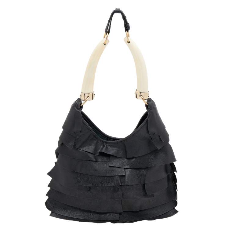 Pre Owned Yves Saint Laurent Black Leather St. Tropez Horn Hobo