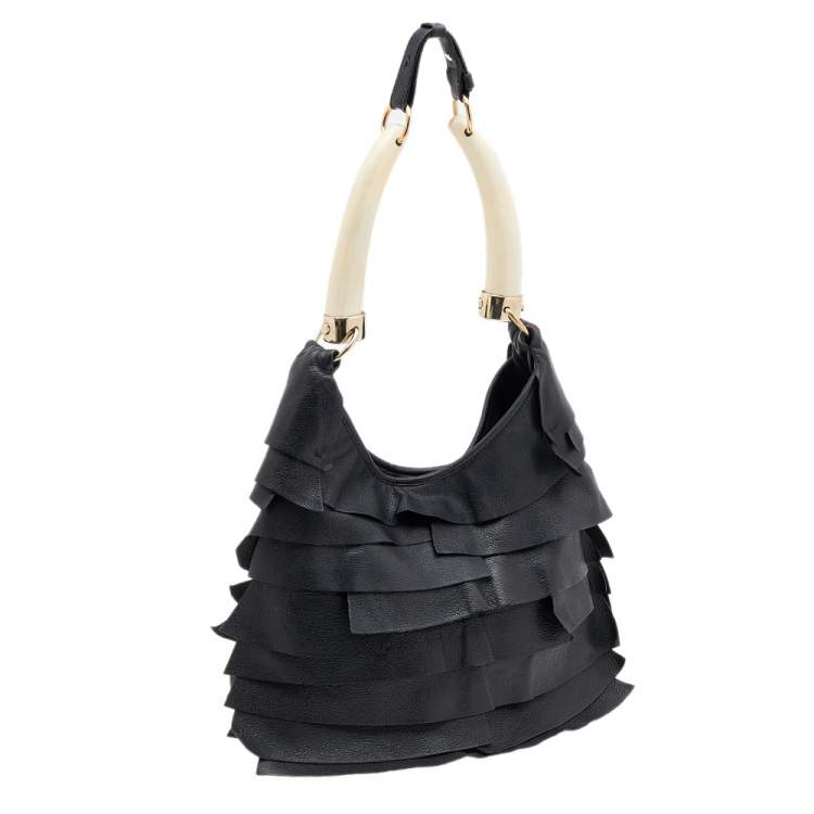 Pre Owned Yves Saint Laurent Black Leather St. Tropez Horn Hobo