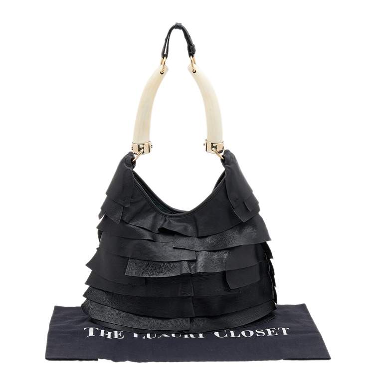 Pre Owned Yves Saint Laurent Black Leather St. Tropez Horn Hobo
