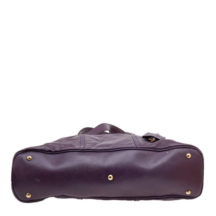 Pre Owned Yves Saint Laurent Purple Leather Oversized Muse Bag