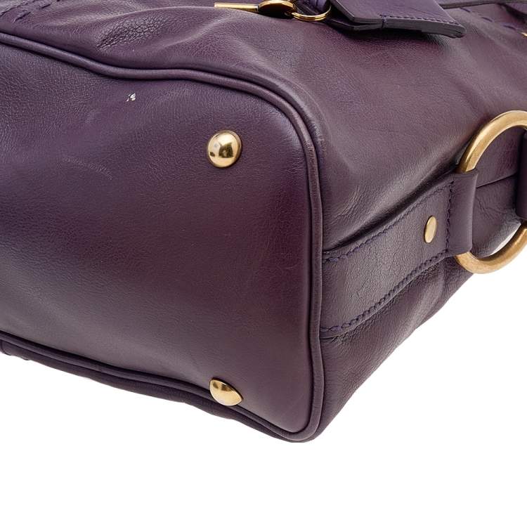 Pre Owned Yves Saint Laurent Purple Leather Oversized Muse Bag