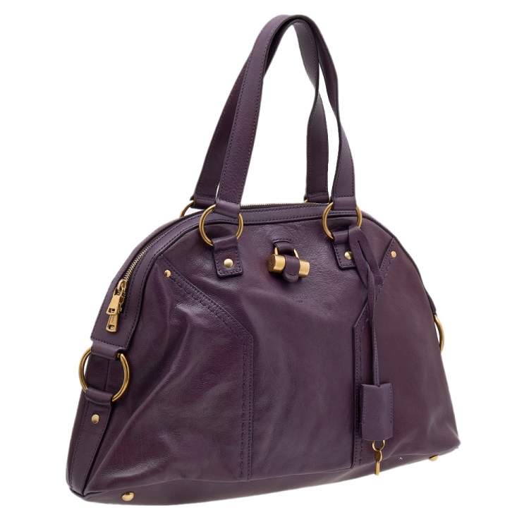 Pre Owned Yves Saint Laurent Purple Leather Oversized Muse Bag