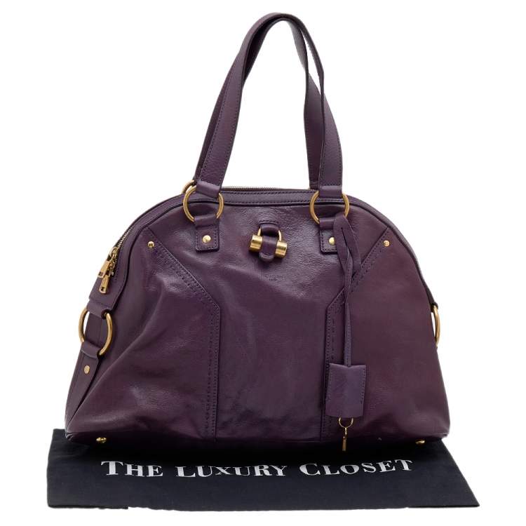 Pre Owned Yves Saint Laurent Purple Leather Oversized Muse Bag