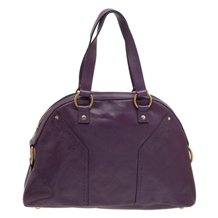 Pre Owned Yves Saint Laurent Purple Leather Oversized Muse Bag