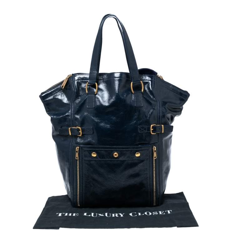 Pre Owned Yves Saint Laurent Navy Blue Patent Leather Downtown Tote