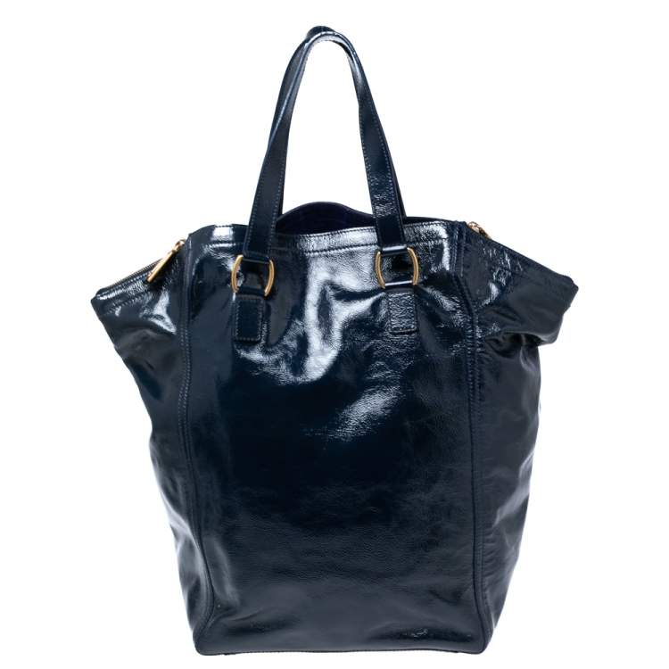 Pre Owned Yves Saint Laurent Navy Blue Patent Leather Downtown Tote