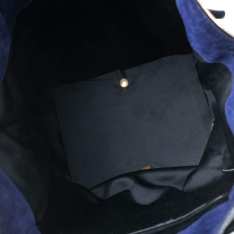 Pre Owned Yves Saint Laurent Navy Blue Patent Leather Downtown Tote