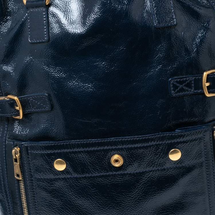 Pre Owned Yves Saint Laurent Navy Blue Patent Leather Downtown Tote
