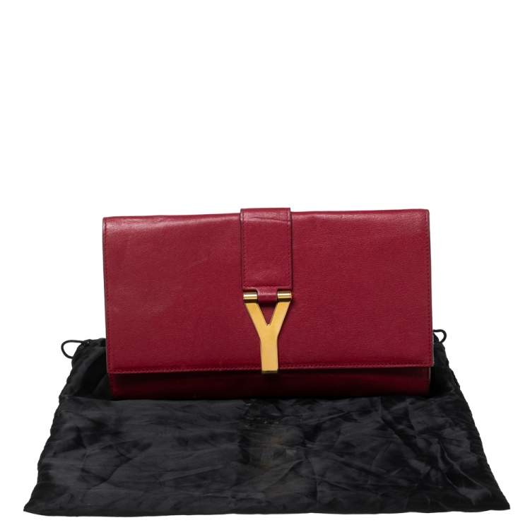 Pre Owned Yves Saint Laurent Red Leather Y-Ligne Clutch
