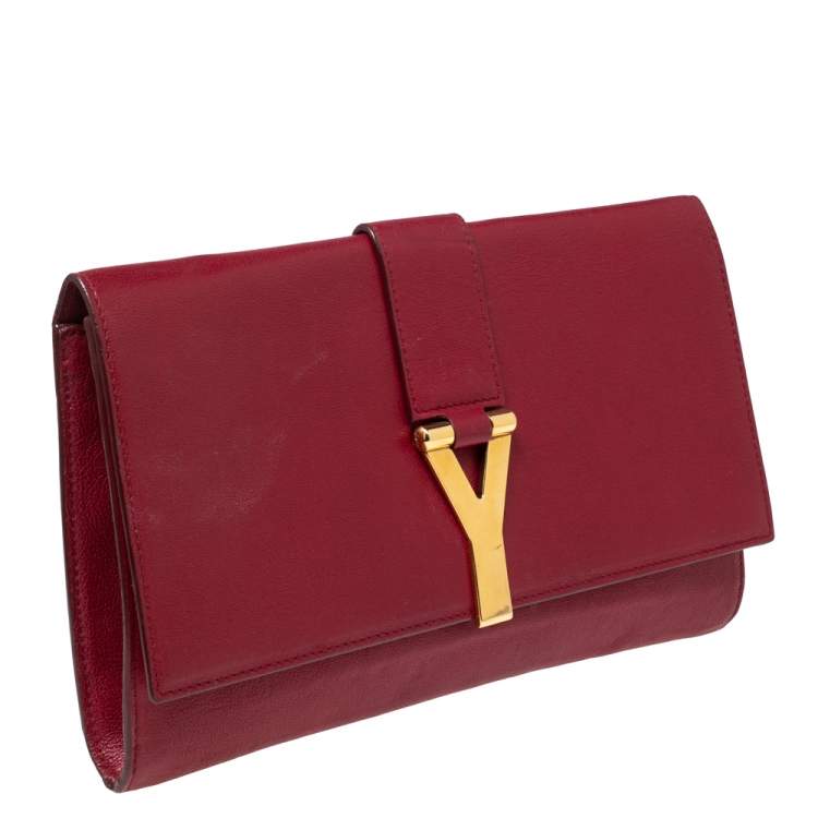 Pre Owned Yves Saint Laurent Red Leather Y-Ligne Clutch