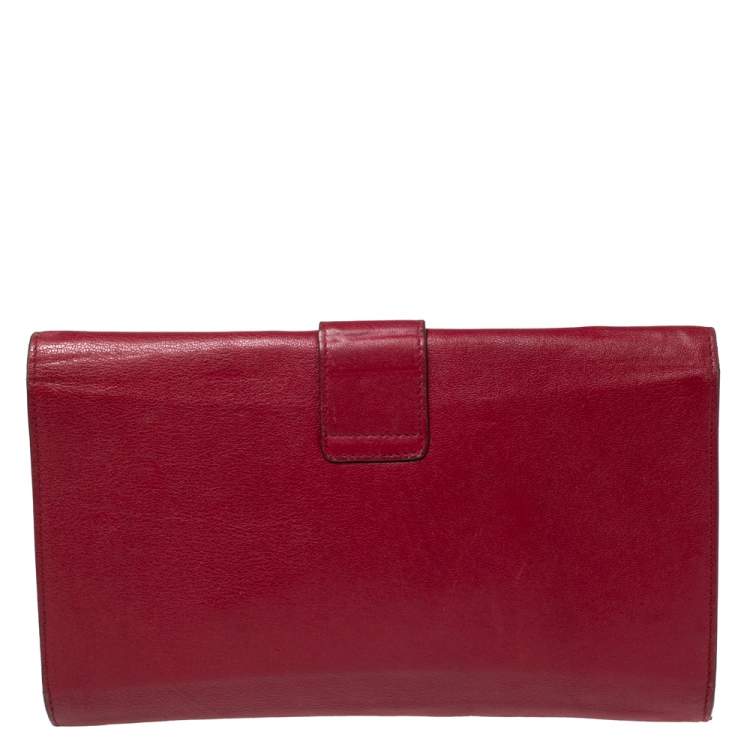Pre Owned Yves Saint Laurent Red Leather Y-Ligne Clutch