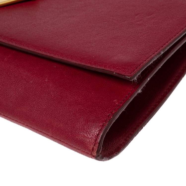 Pre Owned Yves Saint Laurent Red Leather Y-Ligne Clutch