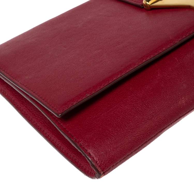 Pre Owned Yves Saint Laurent Red Leather Y-Ligne Clutch