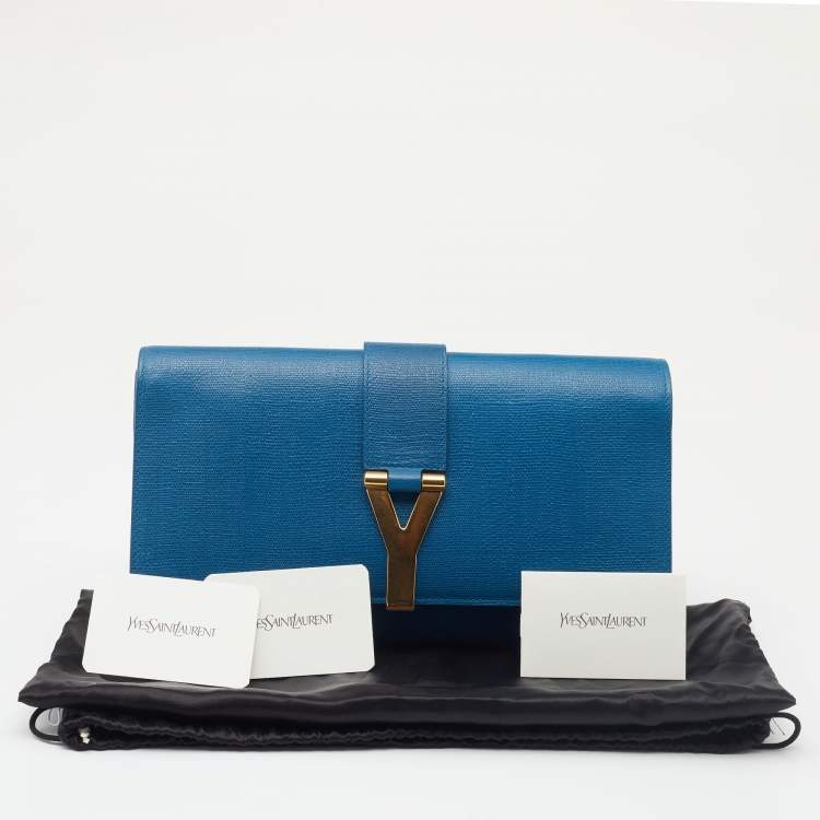 Pre Owned Yves Saint Laurent Blue Leather Classic Y-Ligne Clutch