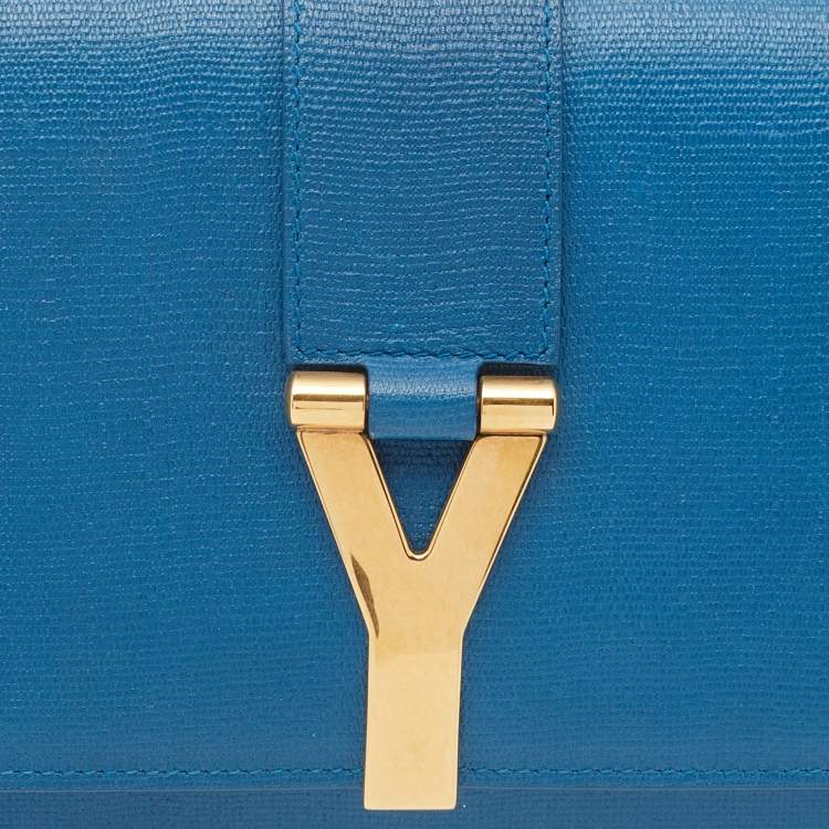 Pre Owned Yves Saint Laurent Blue Leather Classic Y-Ligne Clutch