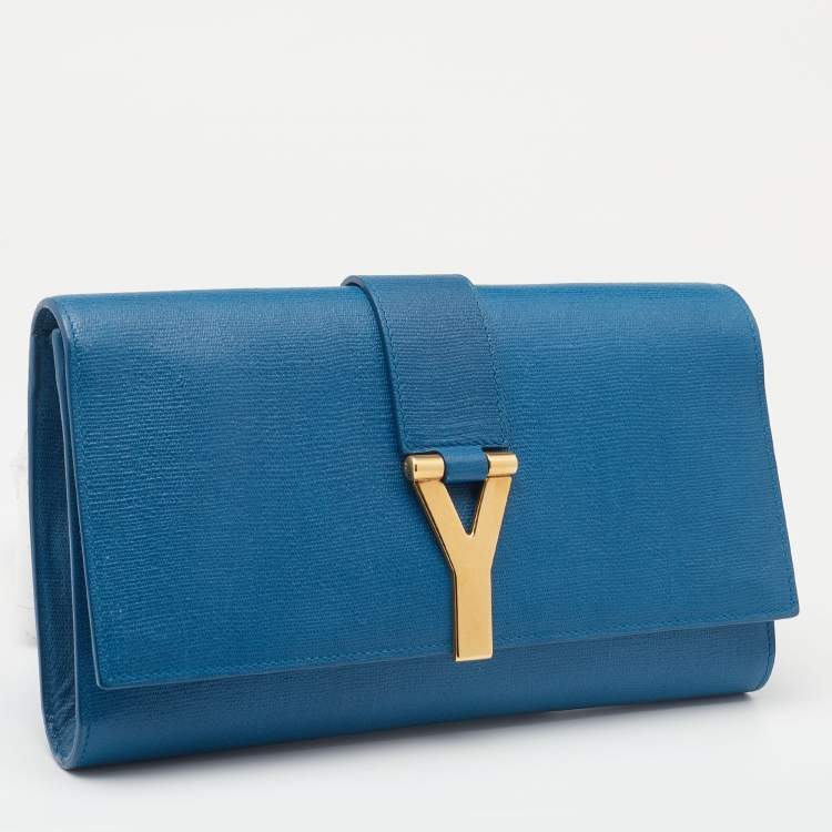 Pre Owned Yves Saint Laurent Blue Leather Classic Y-Ligne Clutch