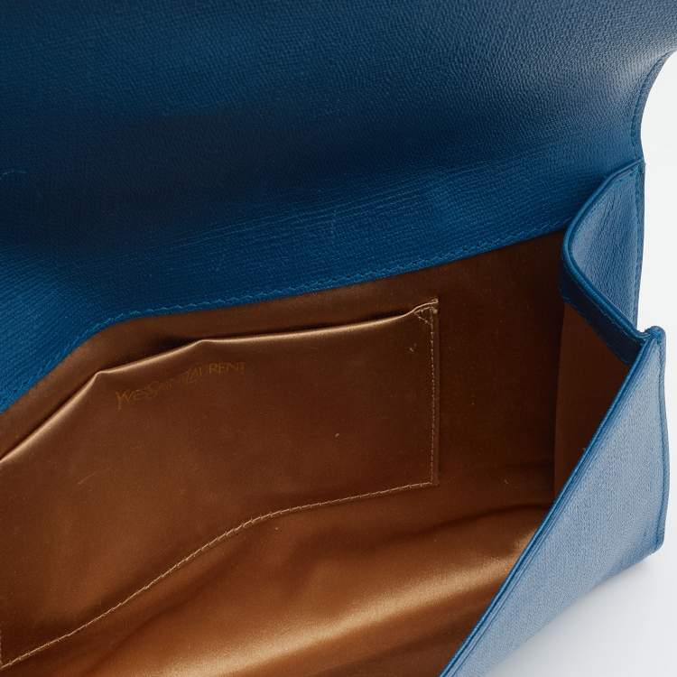 Pre Owned Yves Saint Laurent Blue Leather Classic Y-Ligne Clutch