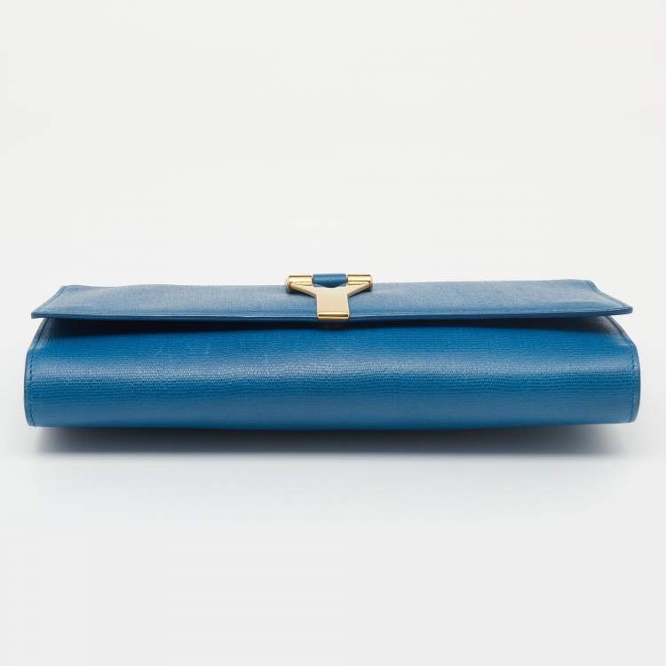 Pre Owned Yves Saint Laurent Blue Leather Classic Y-Ligne Clutch