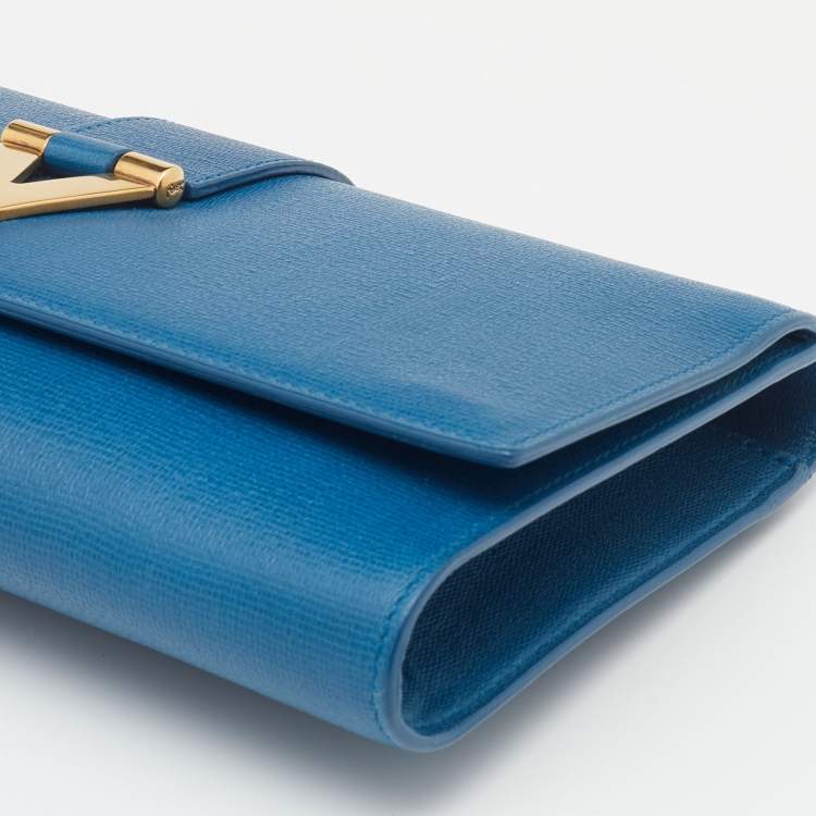 Pre Owned Yves Saint Laurent Blue Leather Classic Y-Ligne Clutch