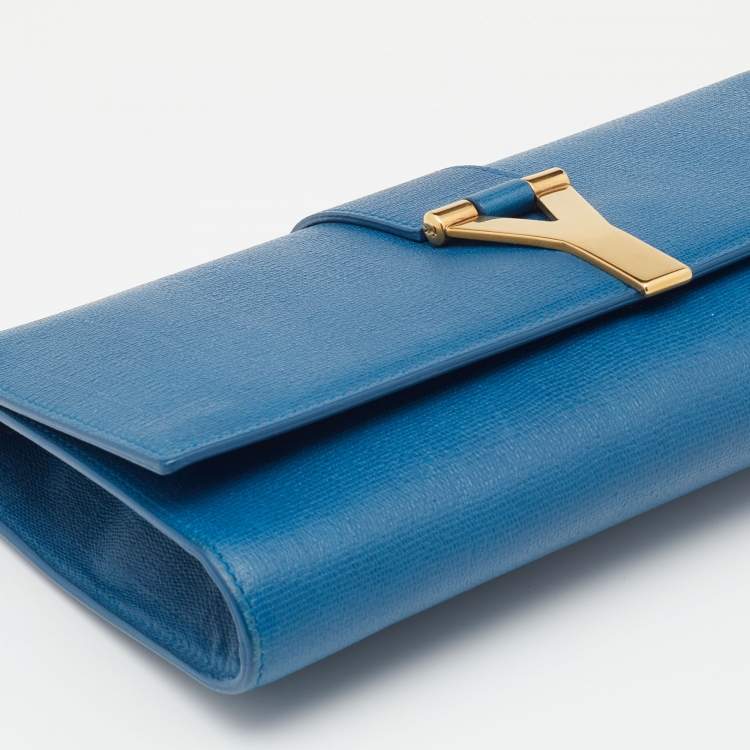 Pre Owned Yves Saint Laurent Blue Leather Classic Y-Ligne Clutch