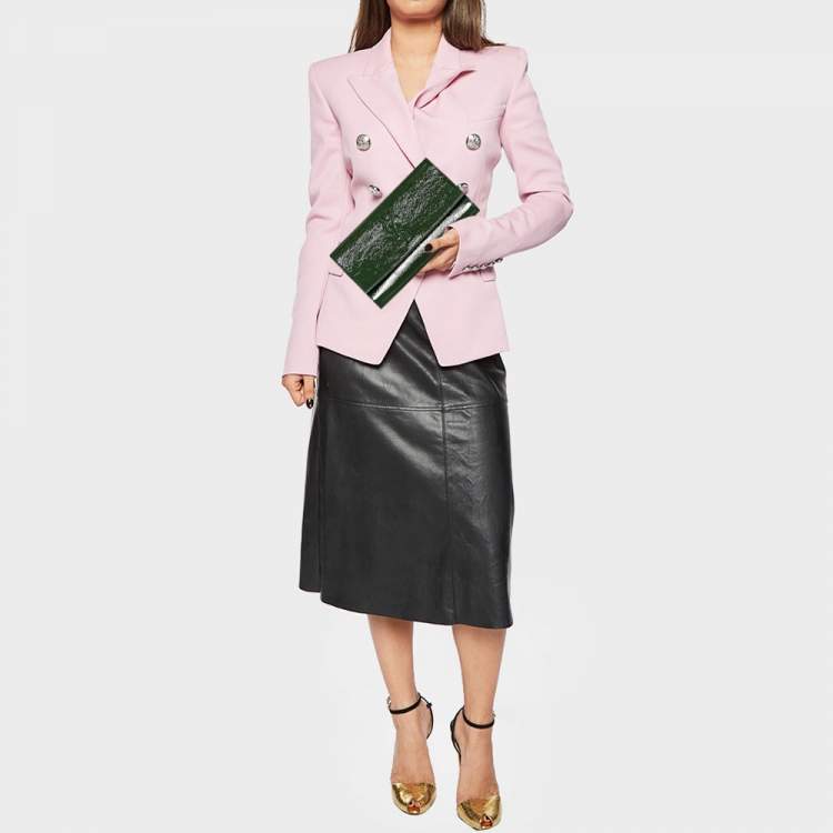 Pre Owned Yves Saint Laurent Dark Green Patent Leather Belle De Jour Clutch