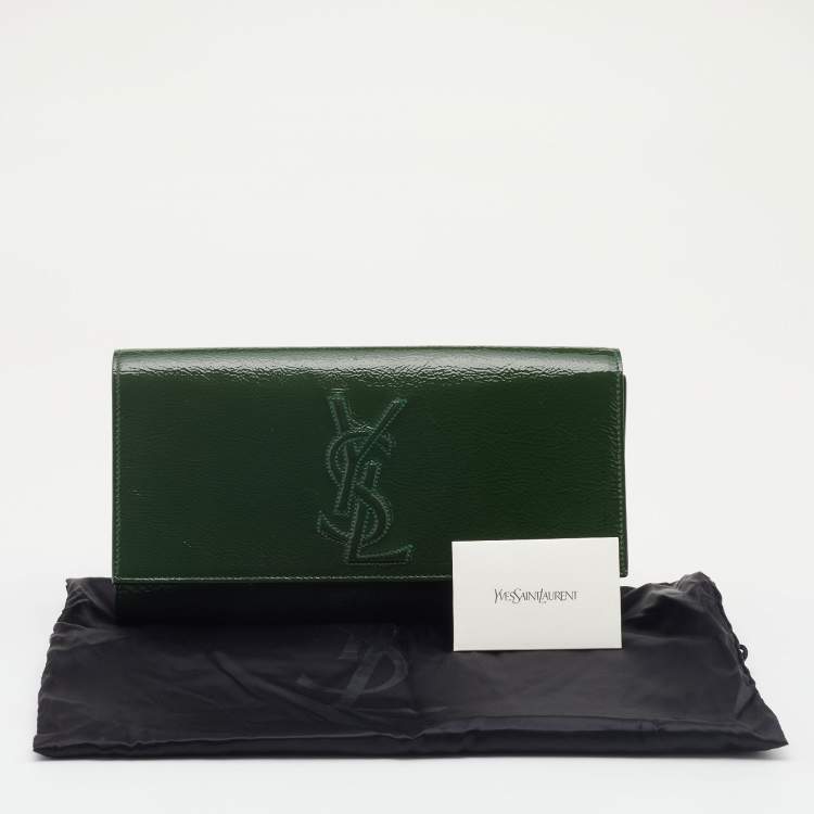 Pre Owned Yves Saint Laurent Dark Green Patent Leather Belle De Jour Clutch