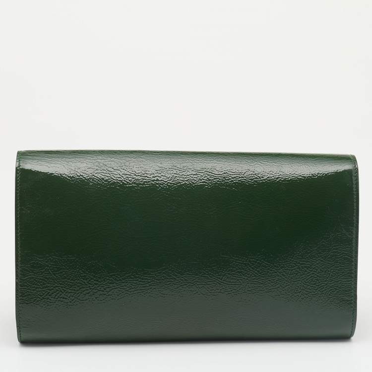 Pre Owned Yves Saint Laurent Dark Green Patent Leather Belle De Jour Clutch