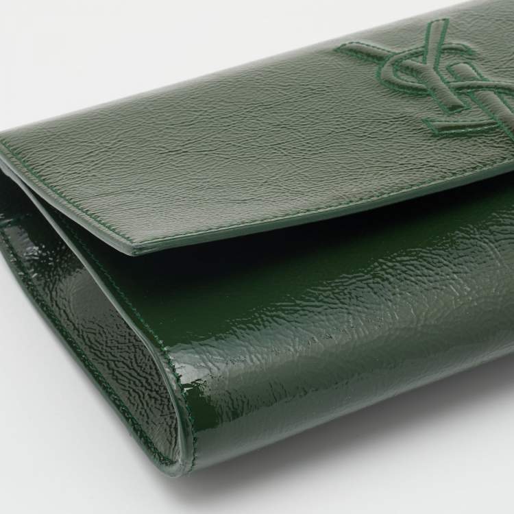 Pre Owned Yves Saint Laurent Dark Green Patent Leather Belle De Jour Clutch