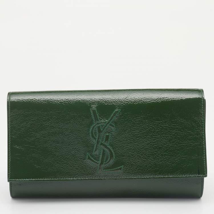 Pre Owned Yves Saint Laurent Dark Green Patent Leather Belle De Jour Clutch