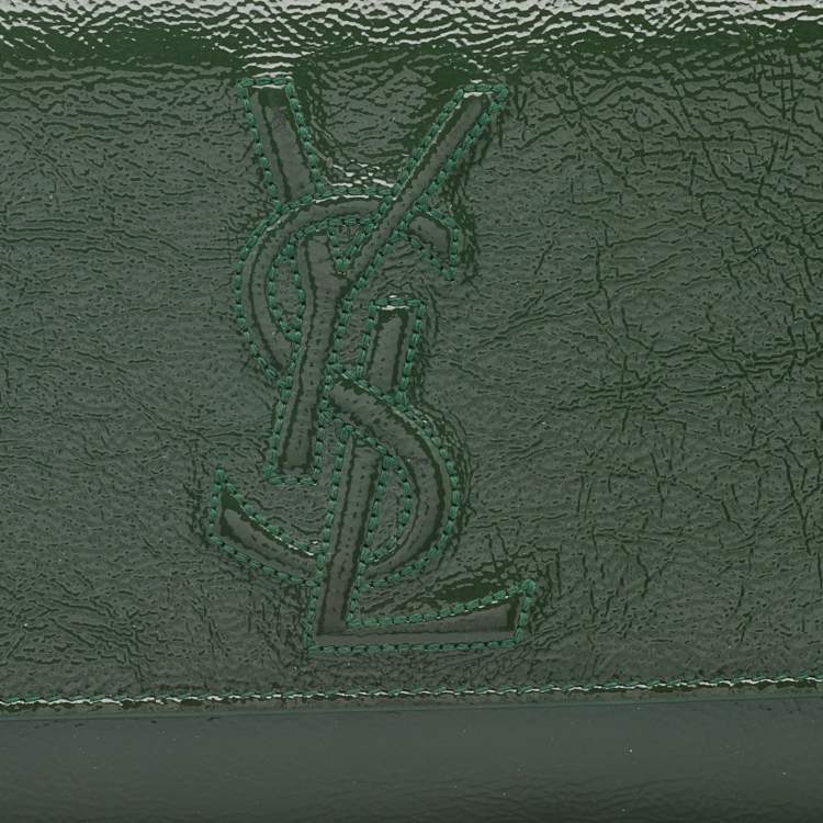 Pre Owned Yves Saint Laurent Dark Green Patent Leather Belle De Jour Clutch