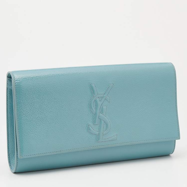 Pre Owned Yves Saint Laurent Turquoise Patent Leather Belle De Jour Flap Clutch